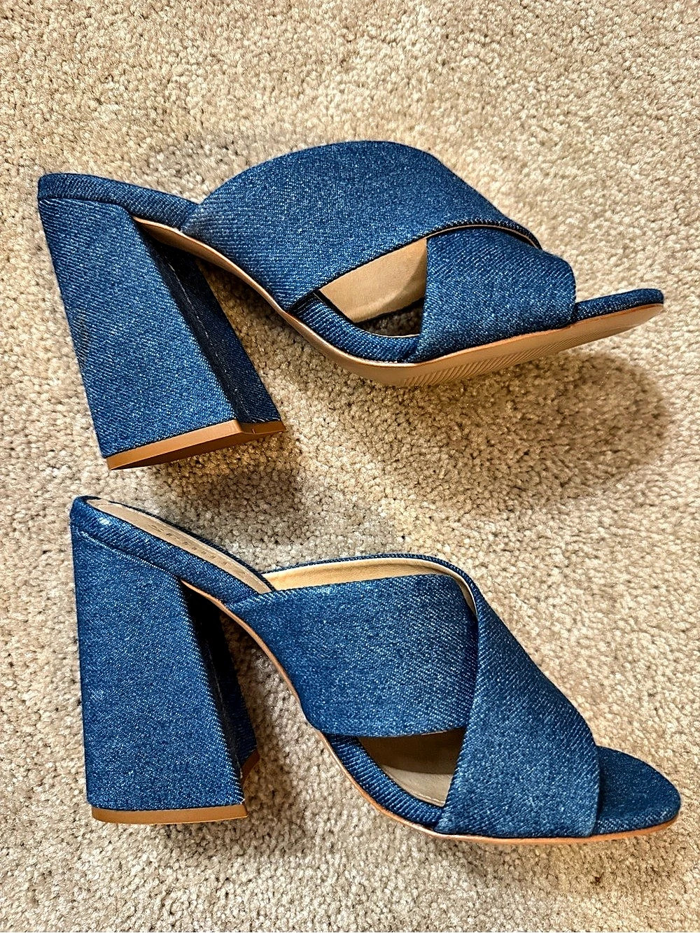 Schutz Callie Blue Denim Block Heel Sandal Blue US 8 - Picture 5 of 8